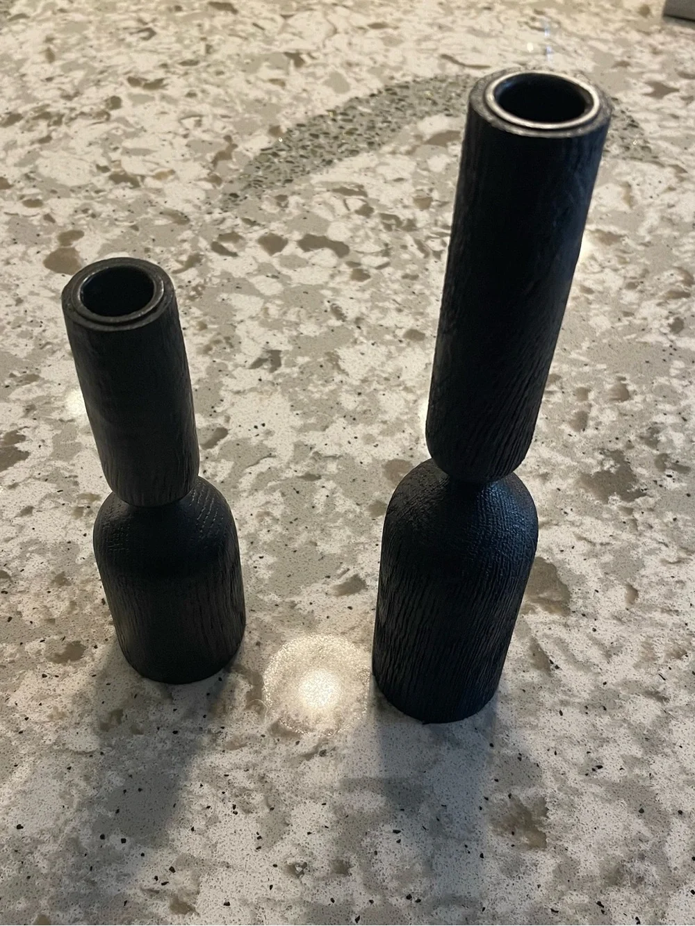 Crate&Barrel Black Wooden Taper Candle Holders, Pair